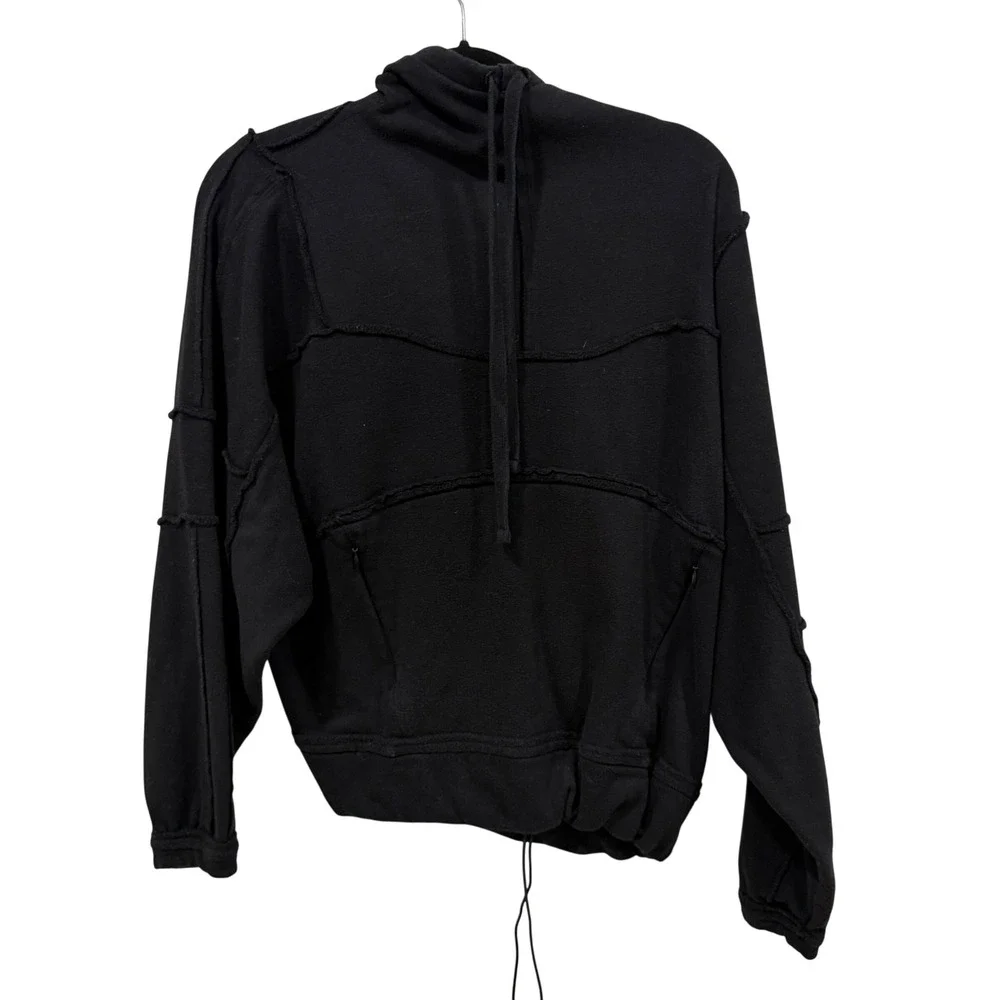 Alo‎ Yoga Black Deconstructed Raw Seam Hoodie Sweatshirt Small W1354R